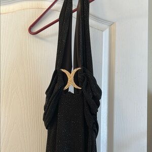 Betsy & Adam Black Backless Dress with Gold Accent